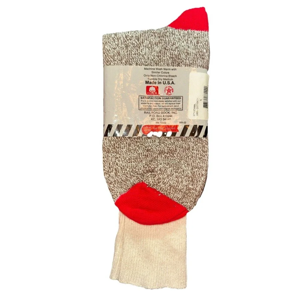The Railroad Sock Boot Socks USA Size 10-13 Brown Cream Red New in Packaging